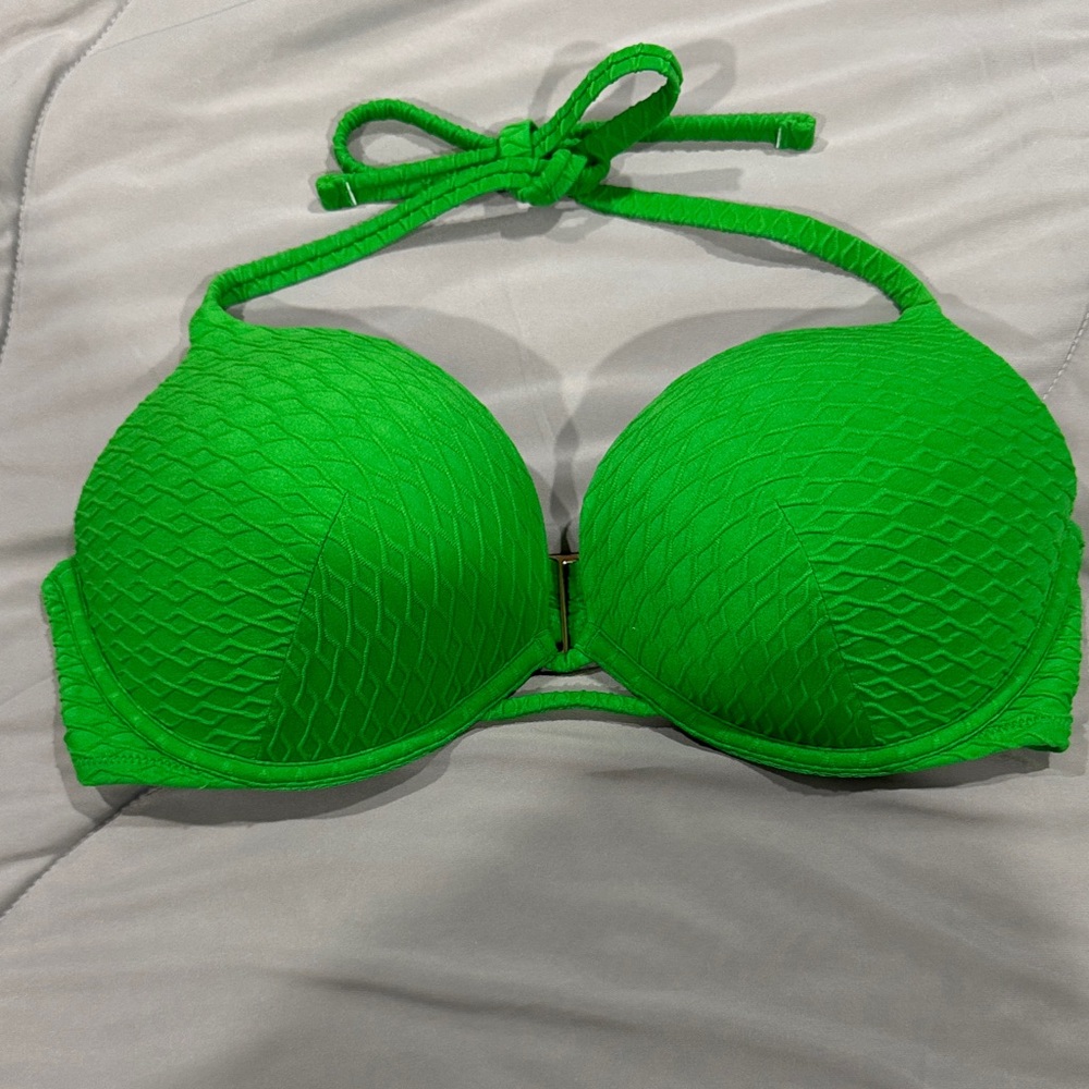 Vibrant Green Textured Bikini Top